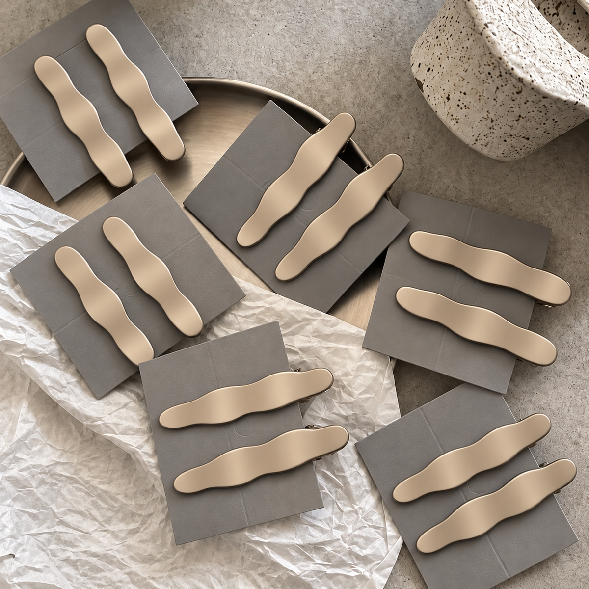 Minimalist Style Metallic Silver Wavy Line Hair Clip Pair, Geometric Rectangle Water Drop Duckbill Bang Clips New Arrival