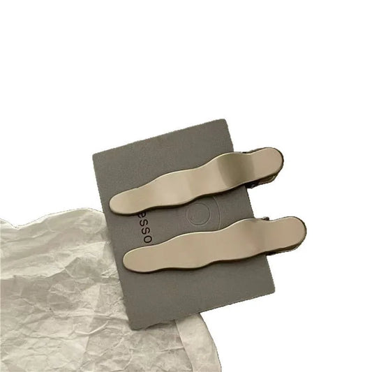Minimalist Style Metallic Silver Wavy Line Hair Clip Pair, Geometric Rectangle Water Drop Duckbill Bang Clips New Arrival